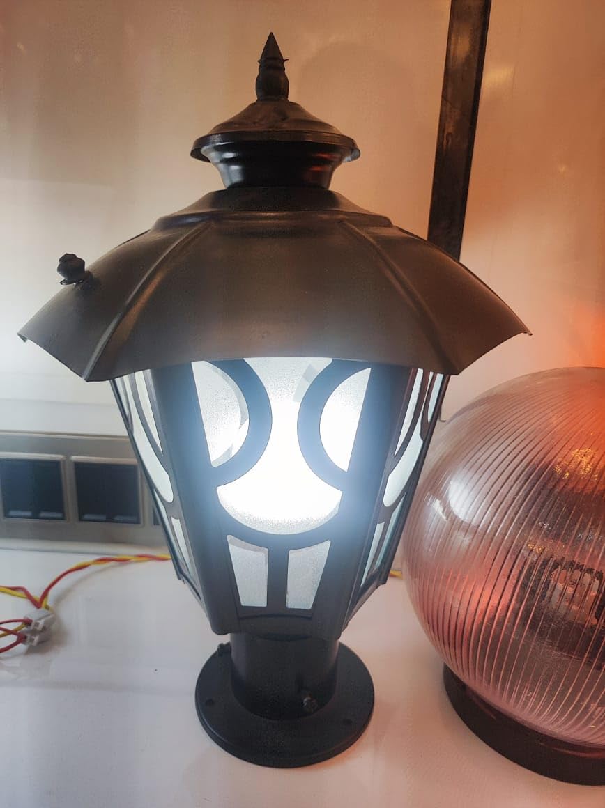 Outdoor Gate Light, Retro Metal and Glass Shade Pillar Lamp, B22 Holder, Waterproof, Bulb Included, for Villa Courtyard-image-33