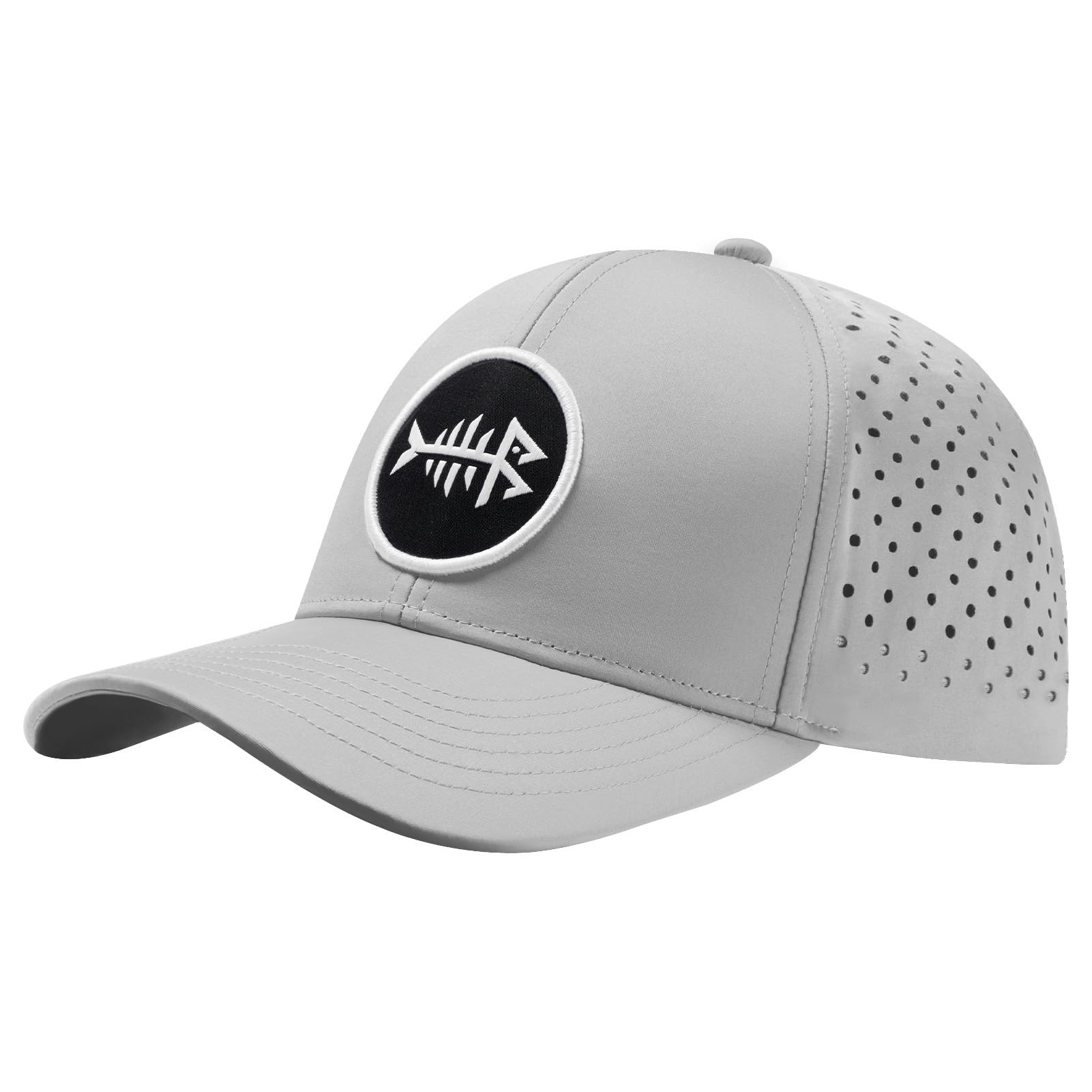 Bassdash UPF 50+ Quick Dry Baseball Cap Water Resistant Laser Cut Mesh Snapback Hat for Men Women Fishing Hiking FH14 Light Grey