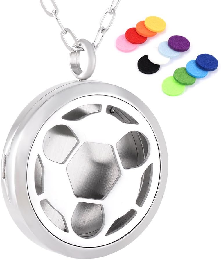 Stinless Steel Essential Oil Jewelry Soccer Ball Design 30mm Round Diffuser Aromatherapy Necklace