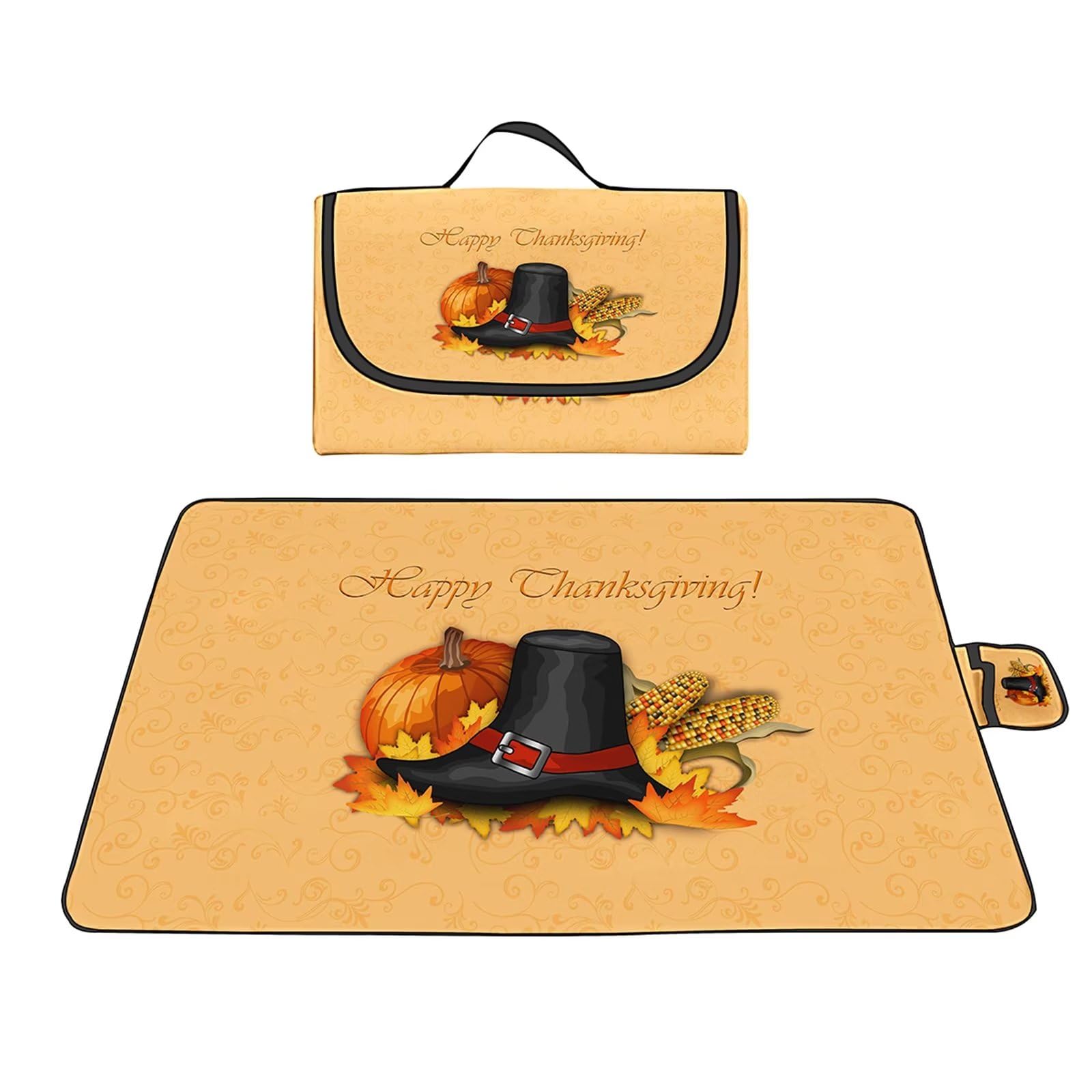 Couverture Pique-nique Imperméable 180x200cm,Couverture Plage Extérieure XXL,Chapeau de cow-boy citrouille Camping Couverture étanche Pique-nique avec Poignée pour Camping Randonnée Parc Plage
