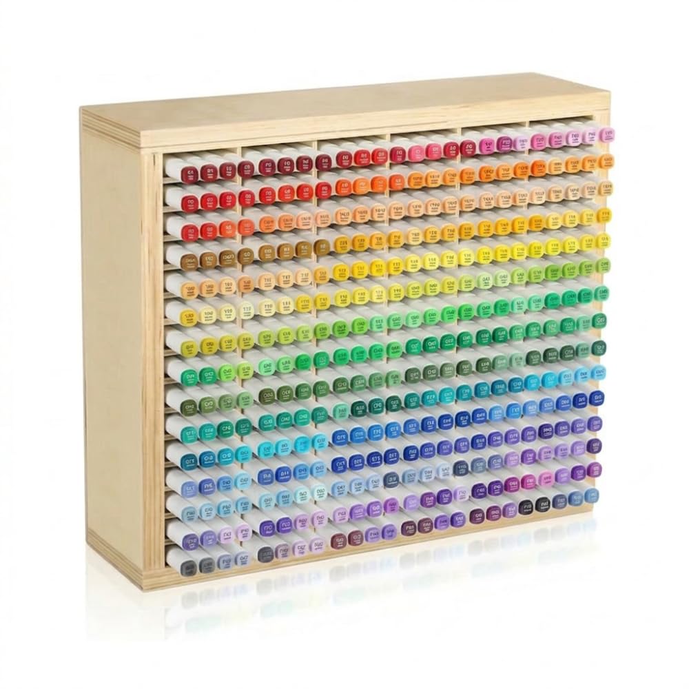 Organisateur de marqueurs en bois - 360 à 450 emplacements - Robuste et durable - Rangement Grande capacité pour Feutres, Acrylique & Marqueurs à Alcool