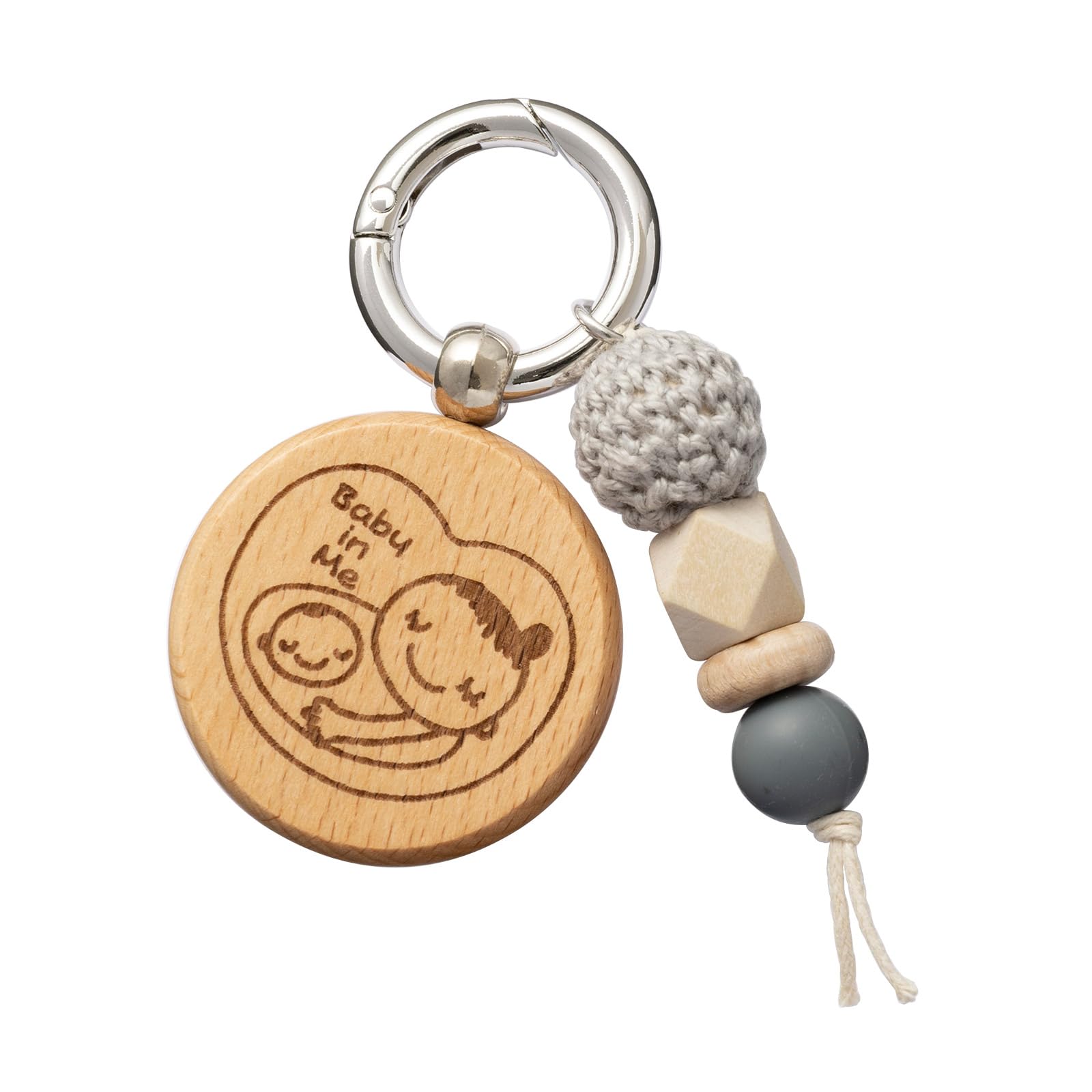 meetsbaby Maternity Mark, Wooden Keychain, Crochet & Silicone Beads, Good Birth Pray for Pregnant Women, Cute, For Twins, Maternity Keychain, gray (stone) : Baby