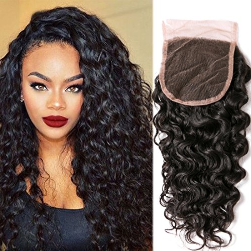 Nadula 8A Brazilian Hair Water Wave Closure Size 4"x4" Unprocessed Virgin Human Hair 1 Piece Free Part Top Front Lace Closure (18 closure)