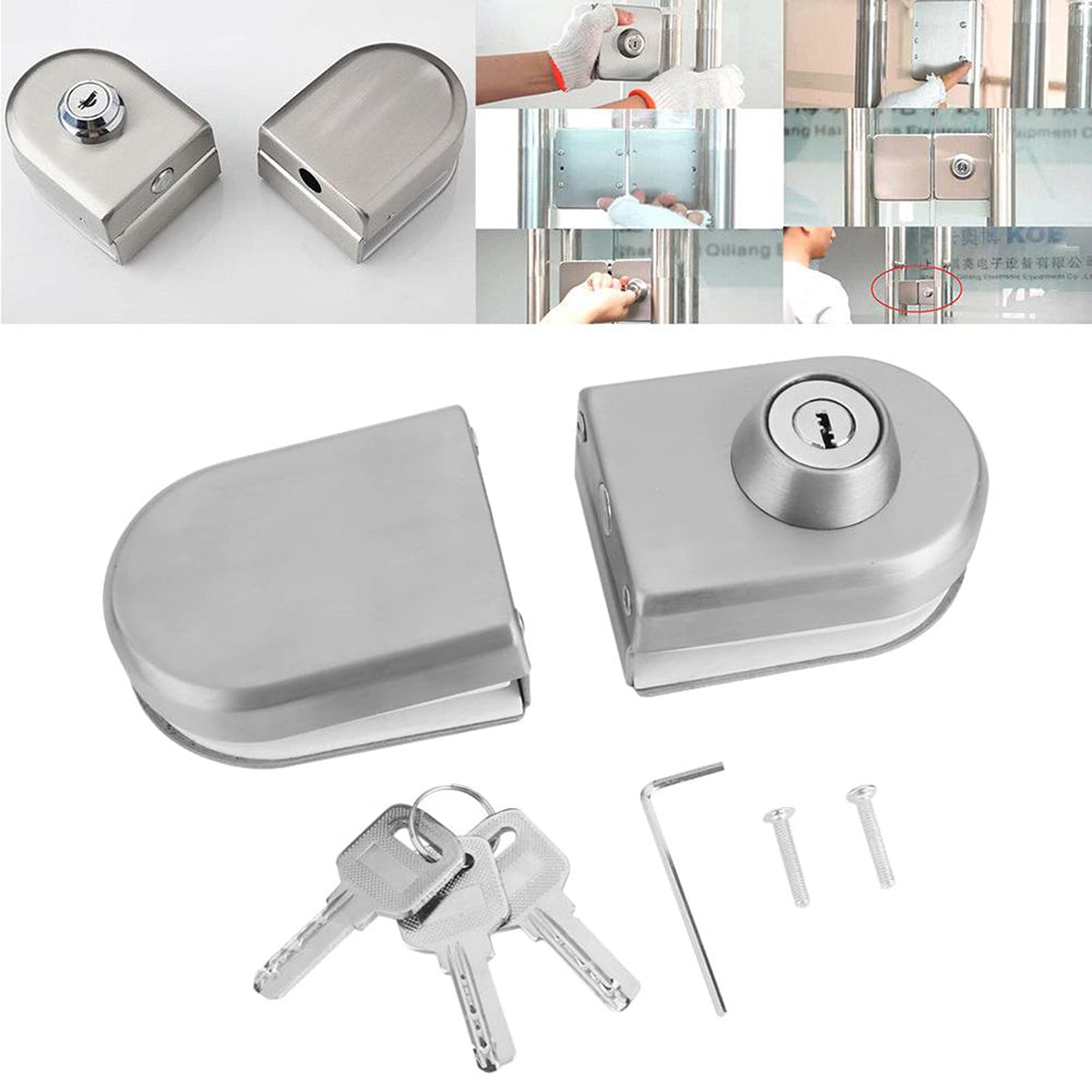 Cerradura de puerta de cristal de acero inoxidable de 10-12 mm con llave sin taladrar cerradura de seguridad para baño, hotel hogar