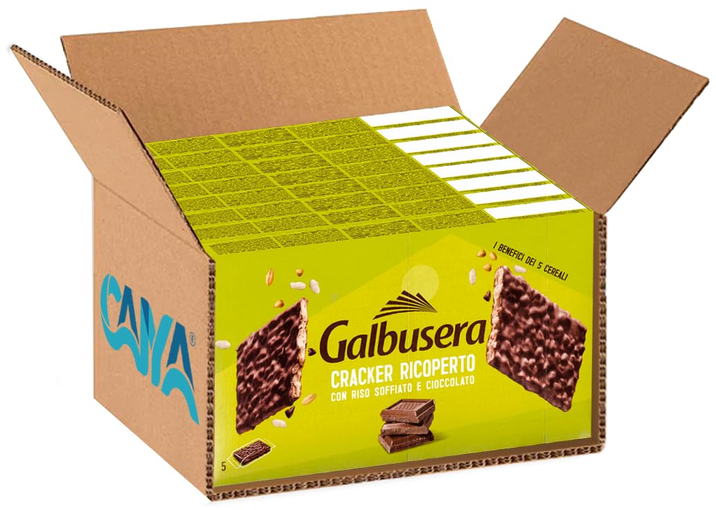 Cracker ai 5 Cereali Ricoperto con Riso Soffiato e Cioccolato al Latte per galbusera 150g [BOX con 8 Confezioni]