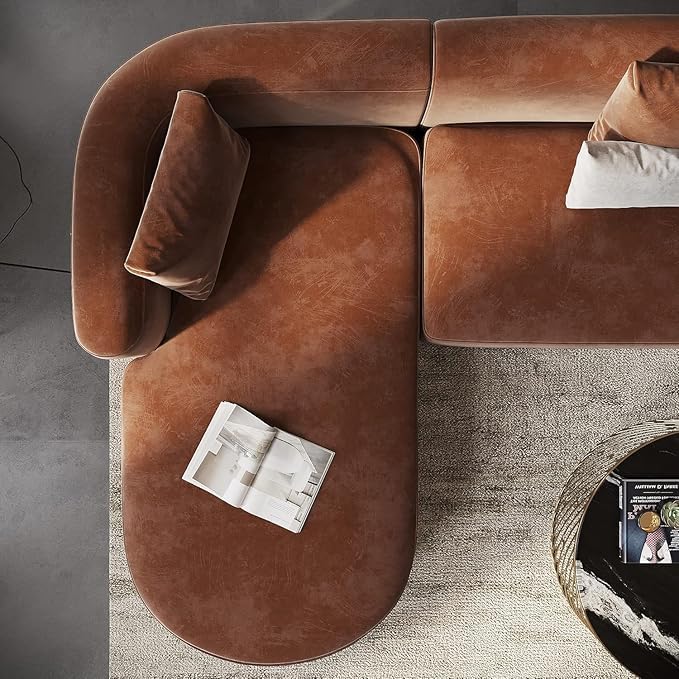 Image of Modern Classic L Shape Sectional Sofa Set, Chesterfield Style 4 Seater Sofa Set with Pillows for Living Room, Bedroom and Office, Office, and Hallway Colour (L-Shape RHS Brown)