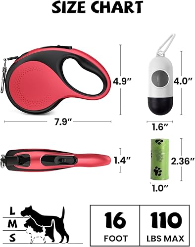 Miniatura 2 de Correa retráctil para perro con luz LED, correa de perro resistente de 16 pies retráctil para perros medianos y grandes de hasta 110 libras, 360°