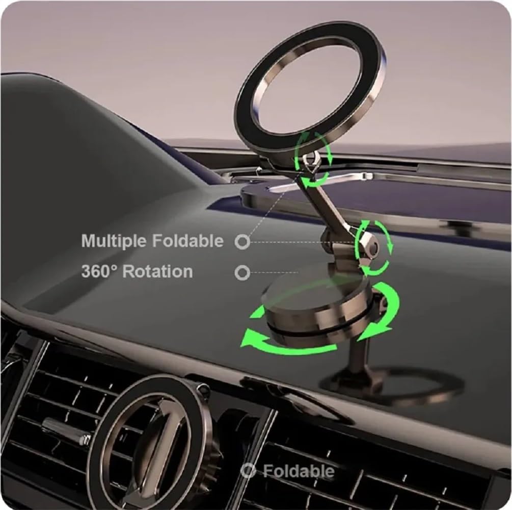 Generic Zinc Alloy Folding Magnetic Car Mount Cell Phone Holder for MagSafe 360° Adjustable Aesthetic Design (Silver), 969804589 image 2