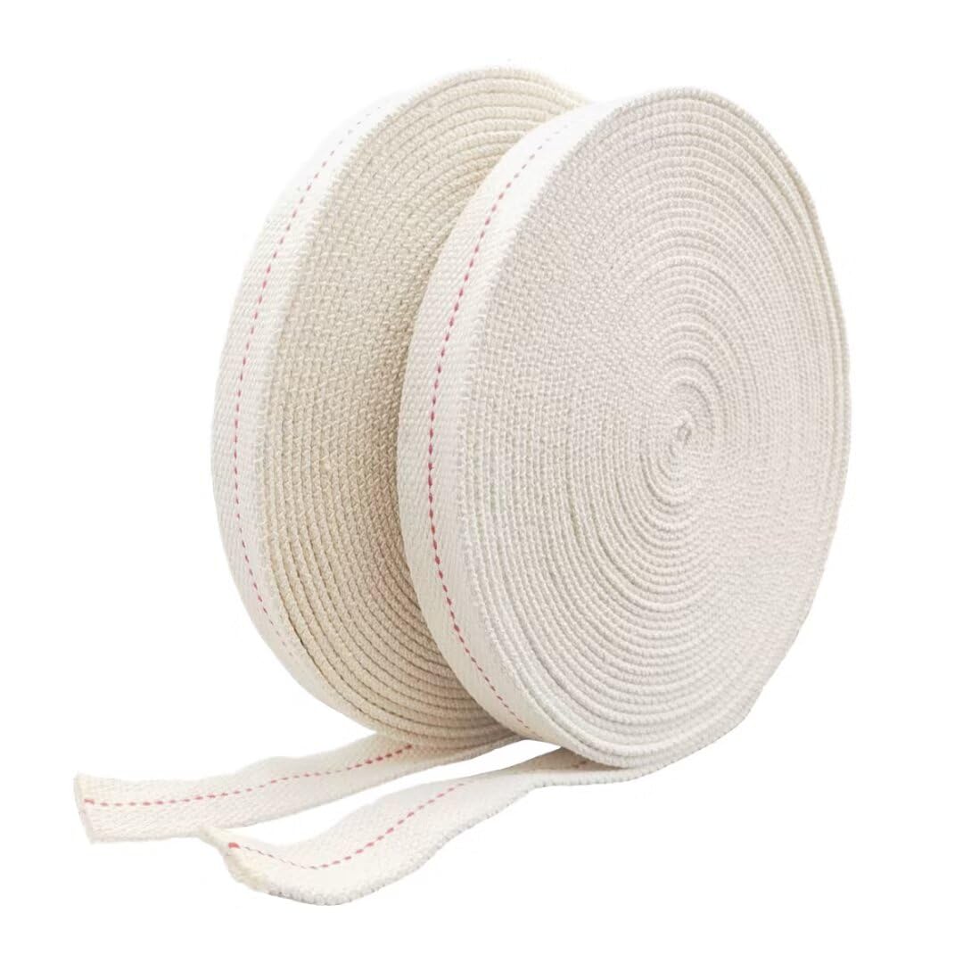 7/8" Inch Lamp Wick or Lantern Wick -Flat Cotton Oil Wicks for Hurricane Lamp or Kerosene Based Lanterns and Candle Burners，Red Stitch 13ft/ 2 Rolls