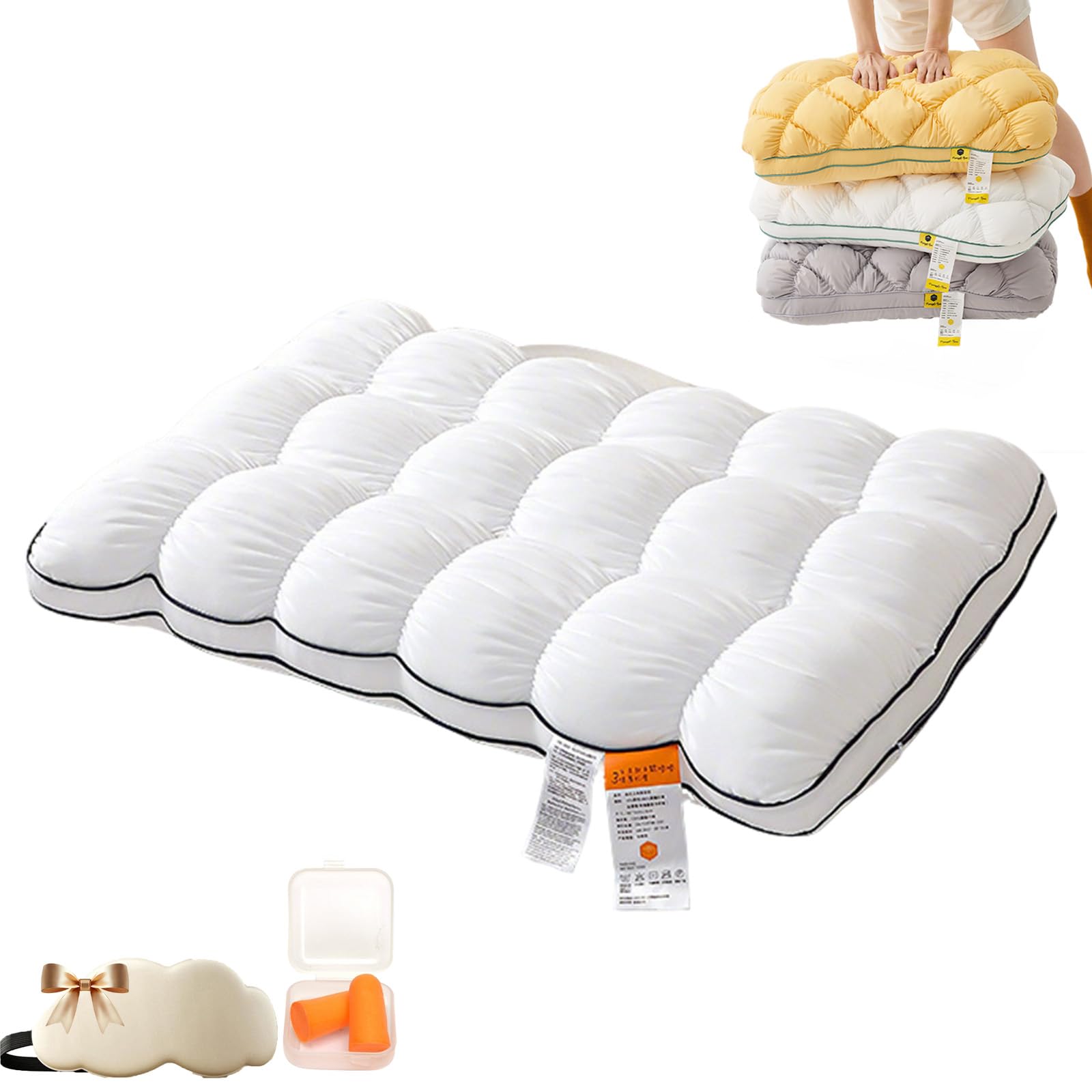 Qosneoun White-B Pineapple Cloud-Like Down Pillow, Pineapple Pillow, Highly Elastic Bed Pillow,Comfortable Sleeping Pillow, 3-Second Rebound, 3 Times The Fluffiness For Back And Side Sleepers (White-B)