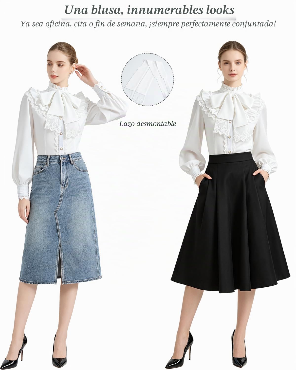 Fiamll Women's Victorian Blouse Vintage Bow Shirt Stand-Up Collar with Ruffles Long Sleeve Shirt