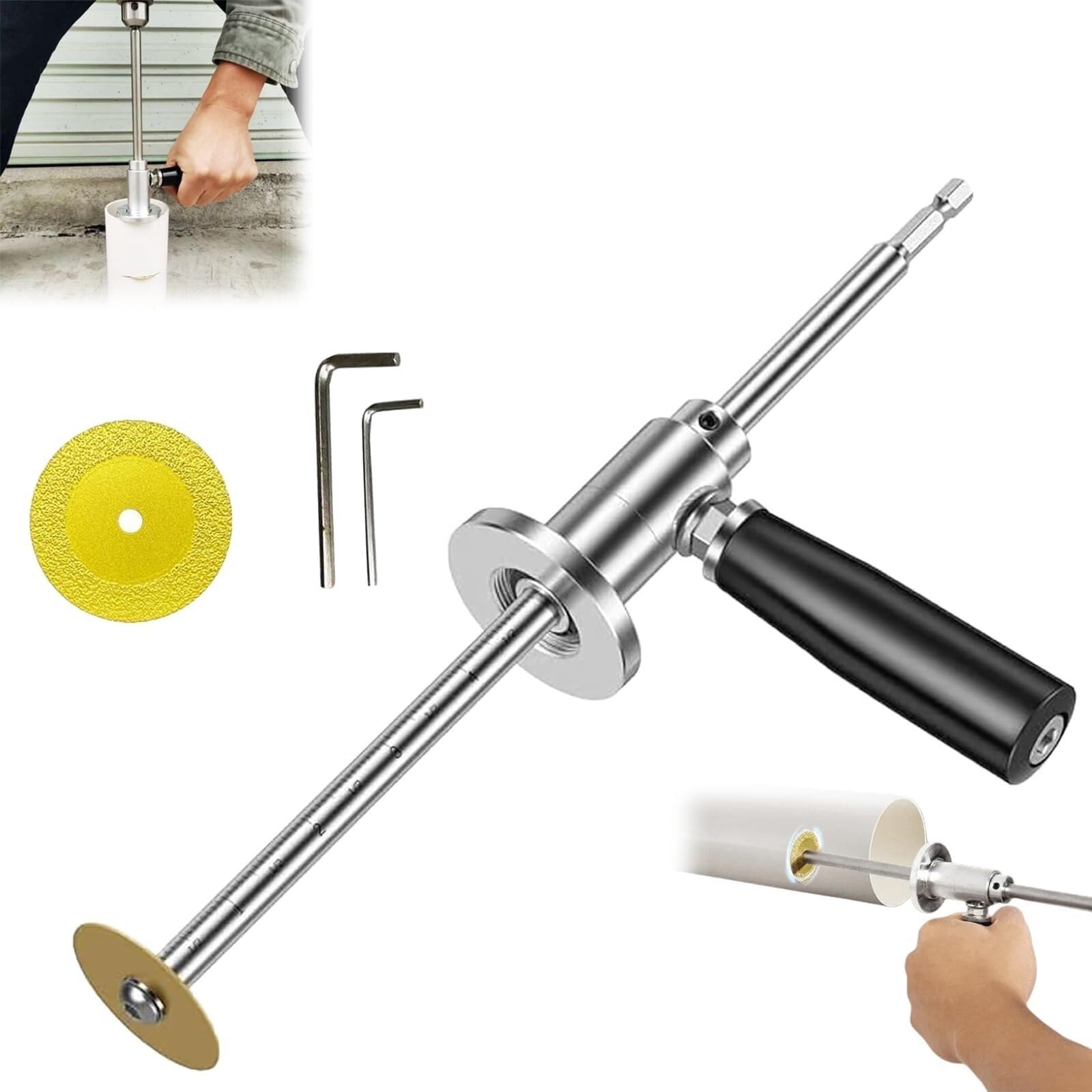 Inside Pipe Cutter for PVC Pipe, Internal/Inside PVC Pipe Cutter with Adjustable Depth Setting, Steel Pipe Cutter with Diamond Grit Cutting Wheel and Handle, for 1-1/2 Inch to 8 Inch PVC Pipe(1 Pc)