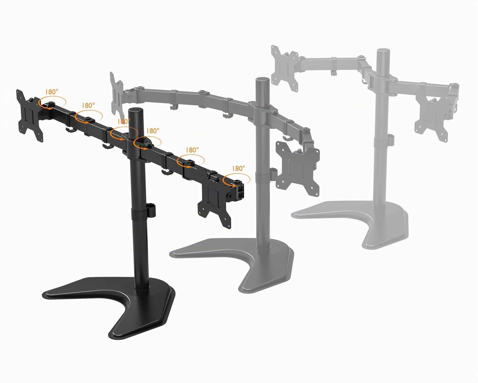 BONTEC Soporte Monitor para 2 Monitores 13"-27" Pulgadas LED/LCD, Soporte para Monitor Mesa con Giro de 180 °, Rotación de 360° y Altura Ajustable, hasta 10 kg, VESA 75x75/100x100mm, Negro