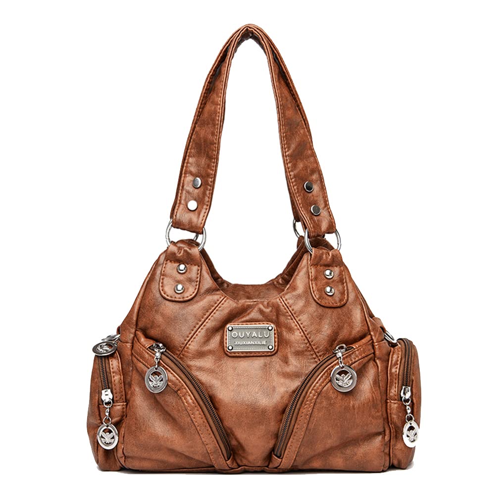 Sac à Main portés Main avec bandoulière Sac Hobo Vintage Sacs à Main portés épaule pour Femme en Cuir PU Sacoche Rétro Sac a Main élégant Sac bandoulière pour Dames Mère Brun