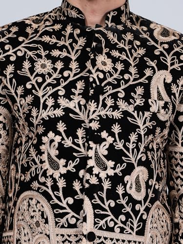 Image of WINTAGE Embroidered Velvet Black Bandhgala