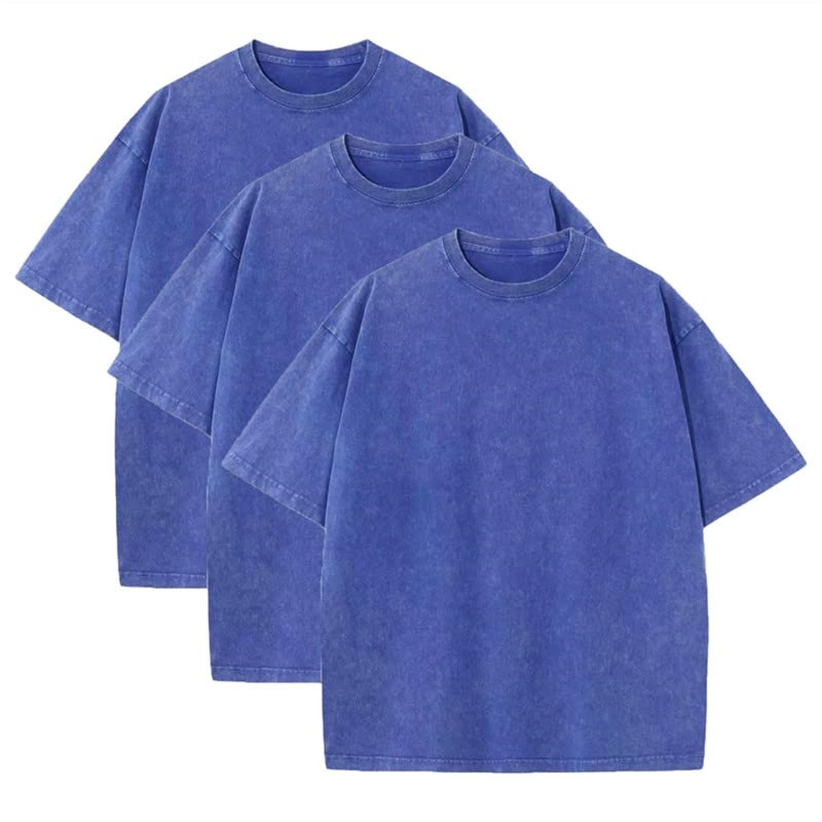 Confezione da 3 magliette da uomo in cotone, a maniche corte, basic da uomo, in tinta unita, oversize, da uomo, estive, da streetwear