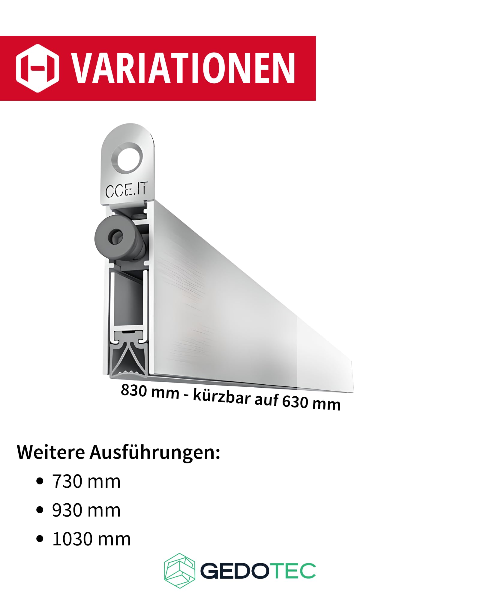 Gedotec Opuszczana uszczelka podłogowa | 1 sztuka uszczelki drzwi 12 x 40 mm | kwadratowa | długość 830 mm – możliwość skrócenia | uszczelka opuszczająca do drzwi | uszczelka podłogowa drzwi | ochrona