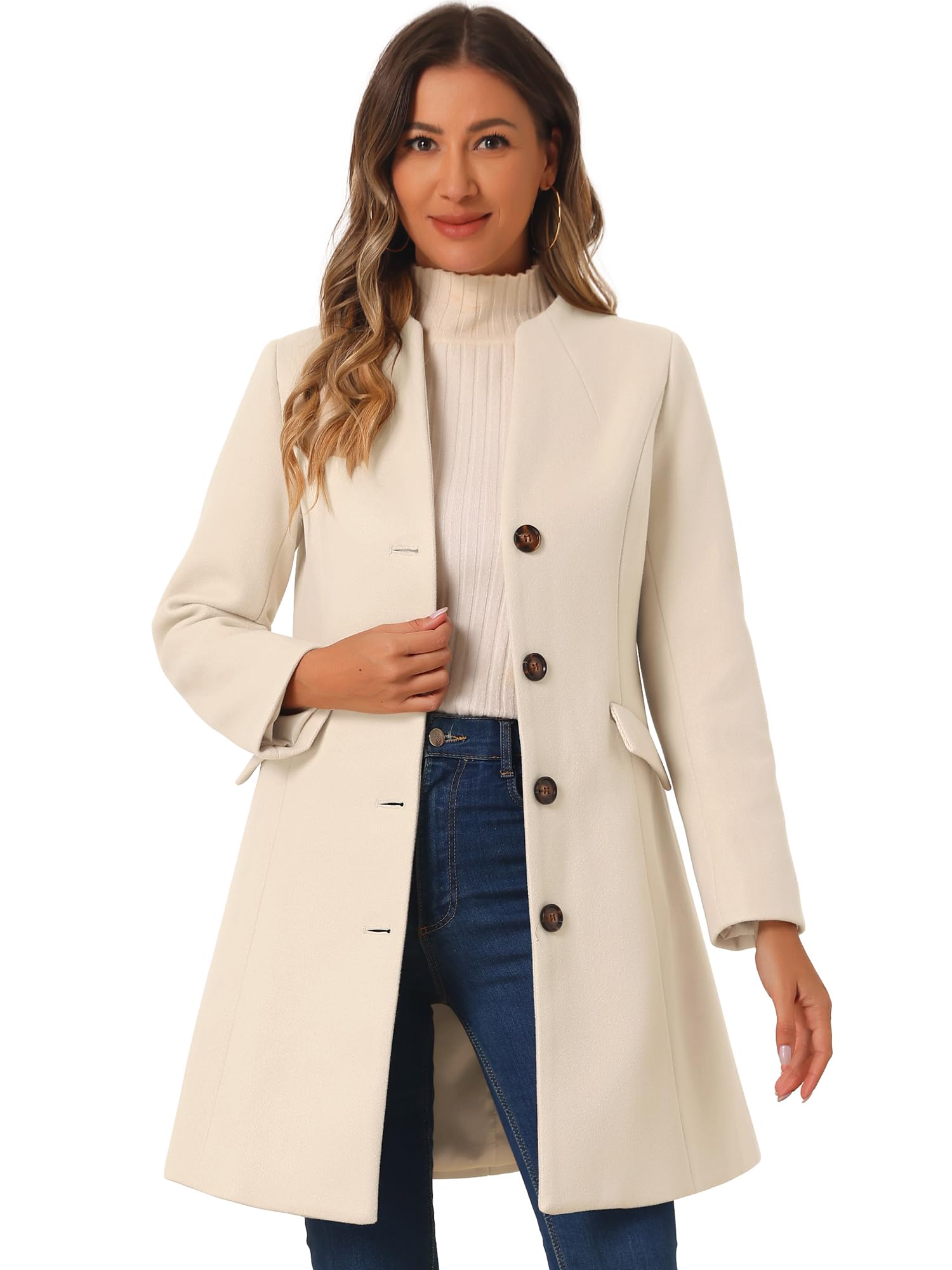 allegra k Women's Winter Coat Elegant V Neck Collarless Single Breasted Long Pea Coats-picture-33