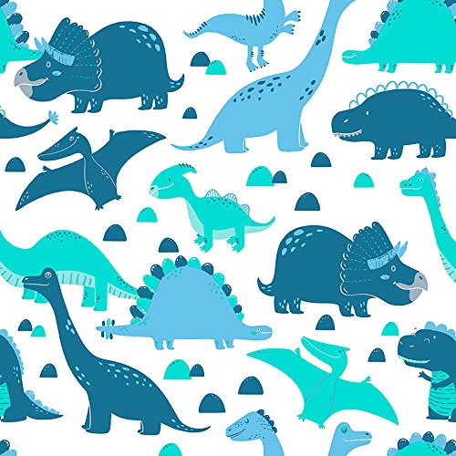 Papel de Parede Infantil, Dinossauros, Azul/Verde, 1000x52 cm, Bobinex Uau