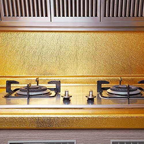 Kitchen Backsplash Wallpaper, 15.7'' X 196.8'' Aluminum Foil Stickers Contact Paper, Self-Adhesive Oil Proof Heat Resistant Wall Sticker For Countertop Drawer Shelf Liners (Gold) #TOP1