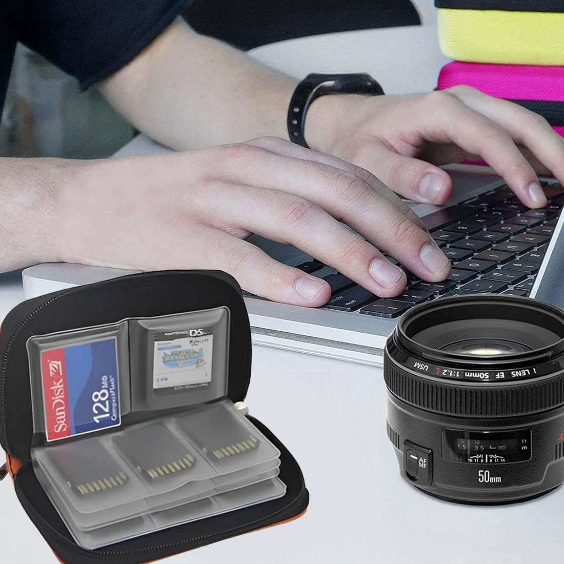2 Pezzi Custodia per Schede di Memoria, Custodia per Memory Card,Porta Schede SD, 22 Fessure, 18 Slot per Schede per SD, SDHC, Micro SD, Mini SD e 4 Slot per Schede CF, Microfibra