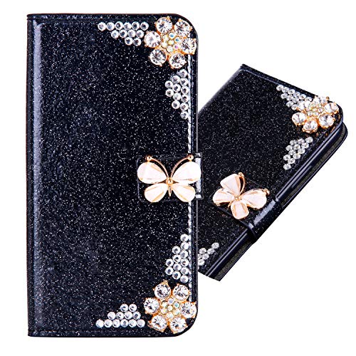 Glittery Diamond Compatible with Samsung A5 2017,Love Hearts Sparkle Bling Glitter Leather Stand Function Flip Kickstand Magnetic Book Purse Wallet with Card Slot Holder Protective Cover