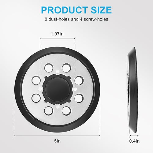 Miniatura 3 de Paquete de 4 almohadillas de repuesto para lijadora orbital DeWalt, 5 pulgadas, 8 agujeros, de gancho y bucle, almohadillas de metal para DWE6421