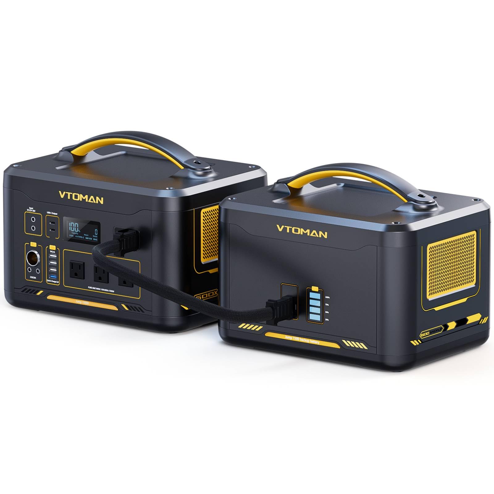 VTOMAN 2376Wh Portable Power Station, Jump 1500X Solar Generator with Extra Battery, 3000W Peak Durable LiFePO4 (LFP) Battery Station with 1500W AC Outlets, PD 100W for Home Backup & RV/Van Camping