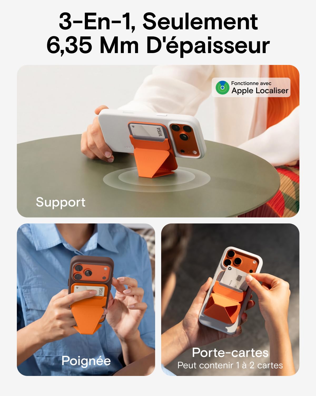 MOFT Porte Cartes et Support Magnétique avec Apple Localiser, Support Téléphone Magnétique en Cuir MOVAS™ Réglable, Compatible avec iPhone 17/16/15/14/13/12, Sunrise