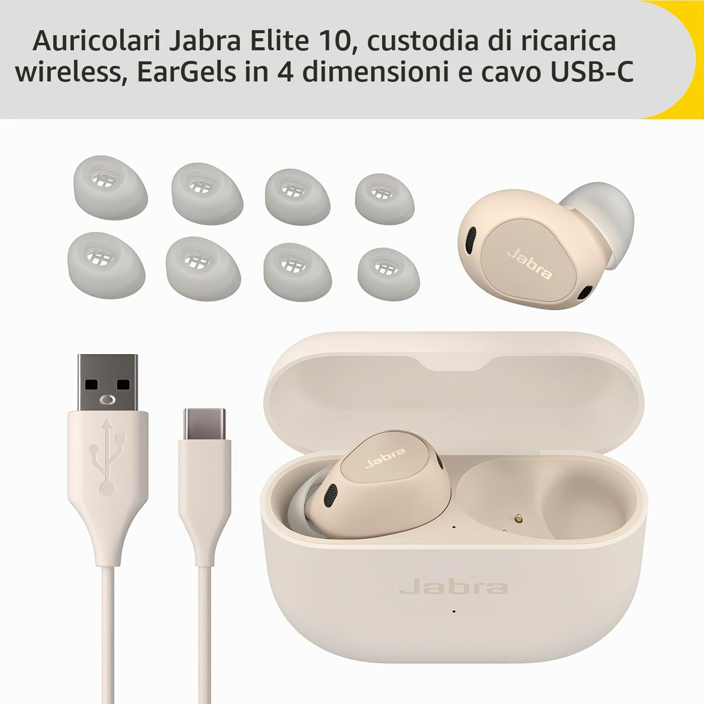 Jabra Elite 10 Auricolari Bluetooth intraurali wireless con Cancellazione attiva del rumore Advanced, Cuffie Bluetooth con 6 microfoni integrati e suono Dolby Atmos - Crema
