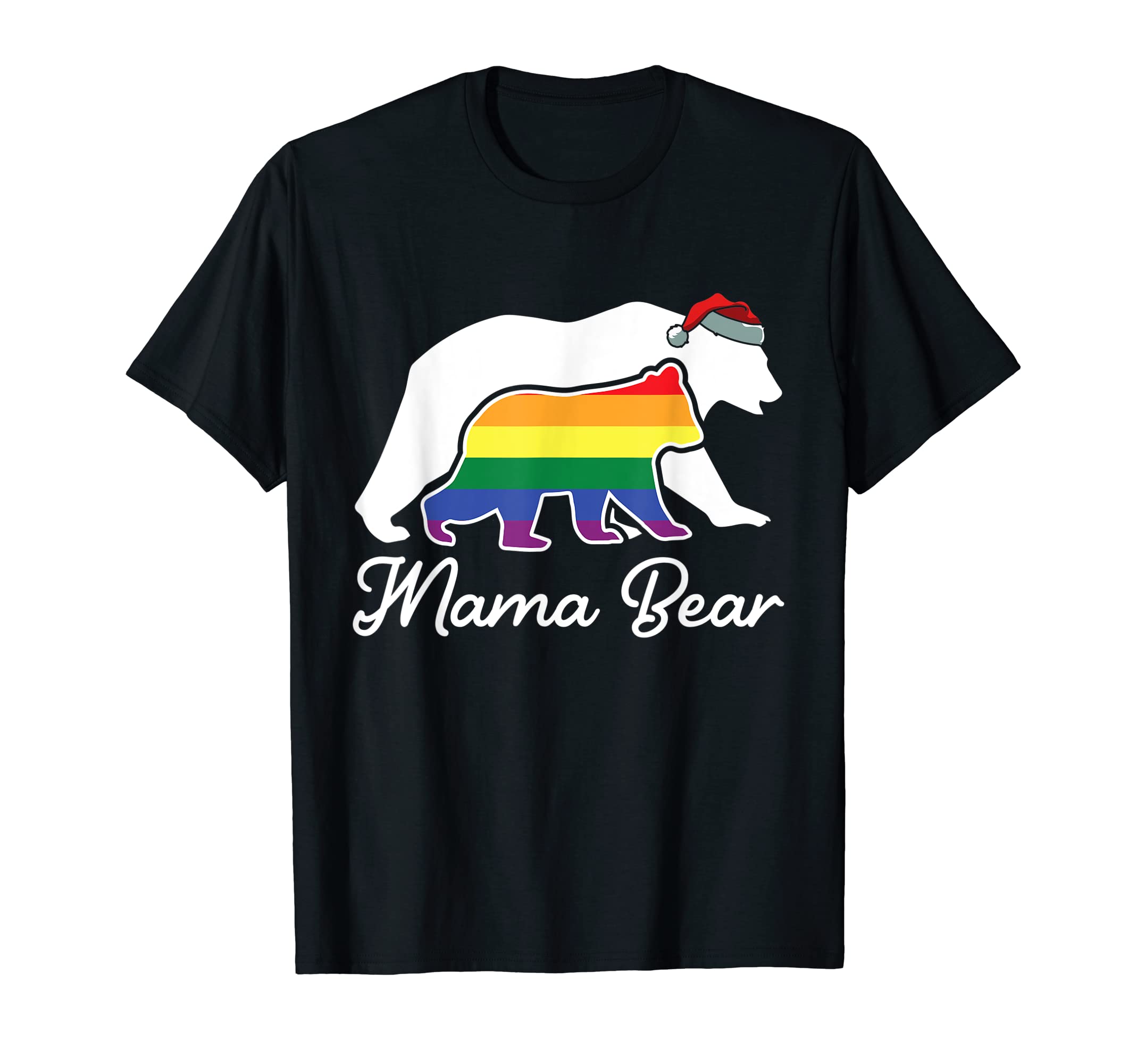 Mama Bear Christmas LGBT-Q Gay Pride Rainbow Flag X-Mas Mom T-Shirt