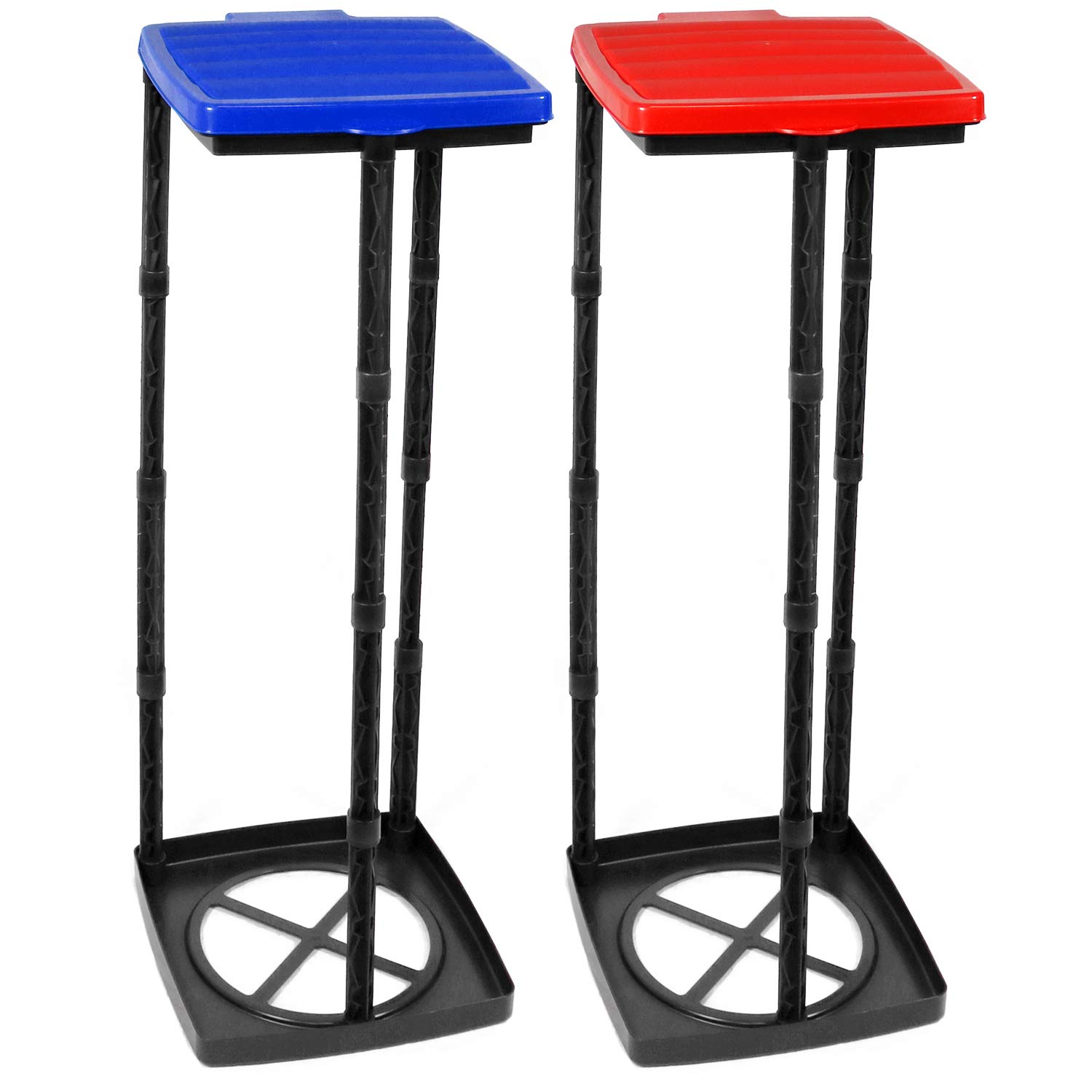 com-four® 2xporta rifiuti con coperchio in blu e in rosso, porta sacchi della spazzatura aggiustabili in 3 altezze (Coperchio - blu + rosso)