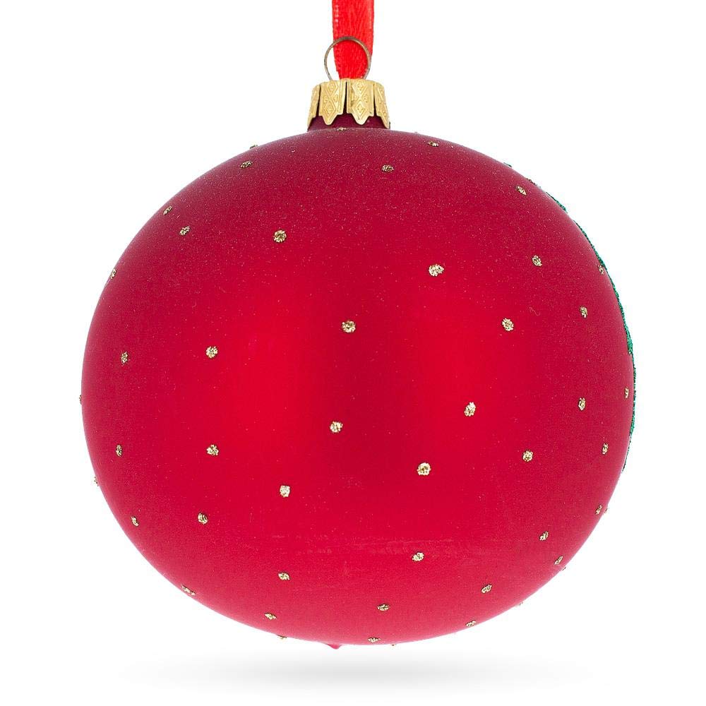 Bola de vidrio soplado de la familia Oso Acogedor para adorno de Navidad de 4 pulgadas.