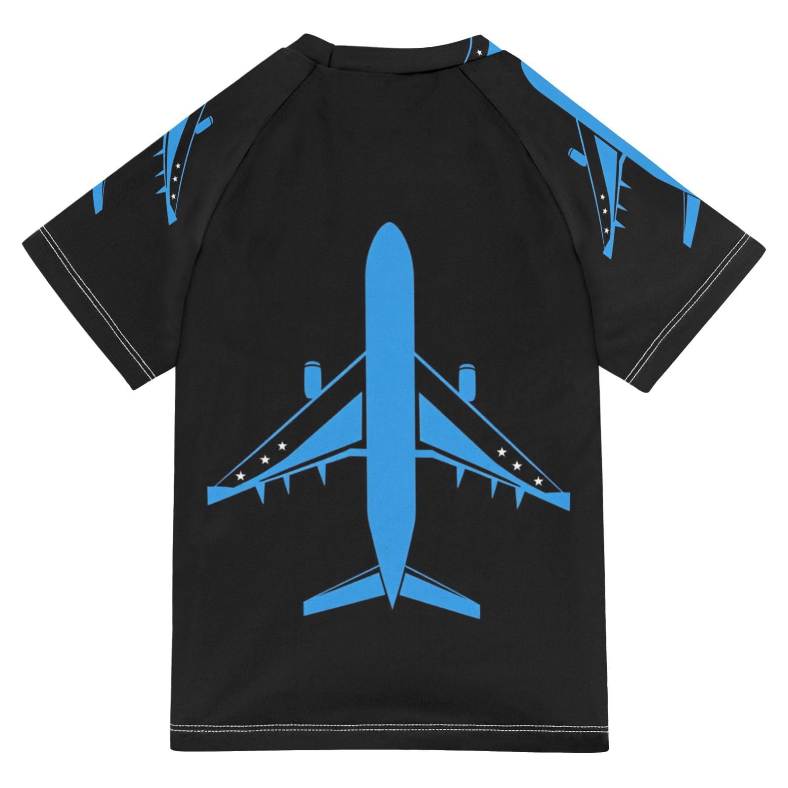 Jucciaco Boys Swimsuit Aircraft Airplane Blue Plane Sunscreen Kids Sun Rashguard Short Sleeve T-Shirts Swimwear Sets UPF 50+