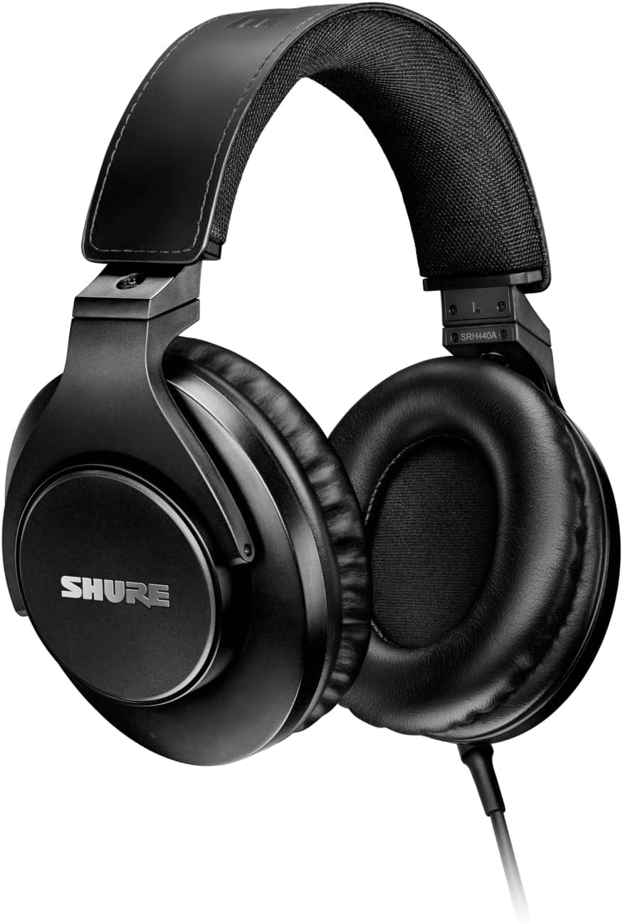 Shure Srh440A Professional Studio Headphones, Superior Comfort, Closed-Back, Natural Sound, Detailed & Accurate Audio, Detachable Cable, Black, Wired