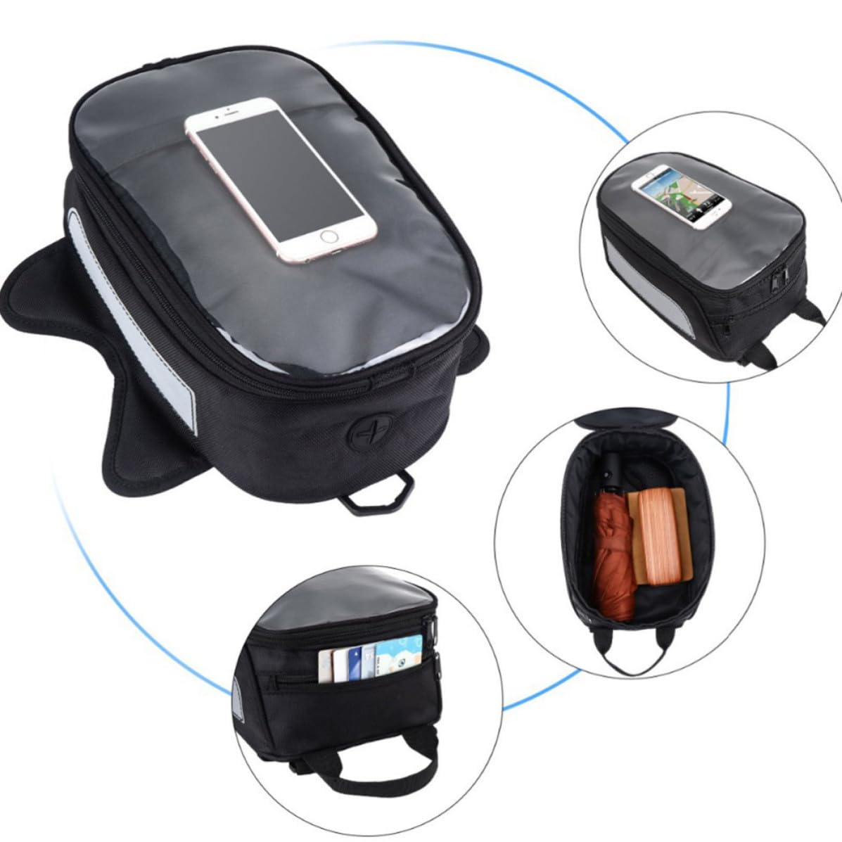 CRAFTHROU Bolsa para Moto de Depósito Negra de Tela Oxford Magnética