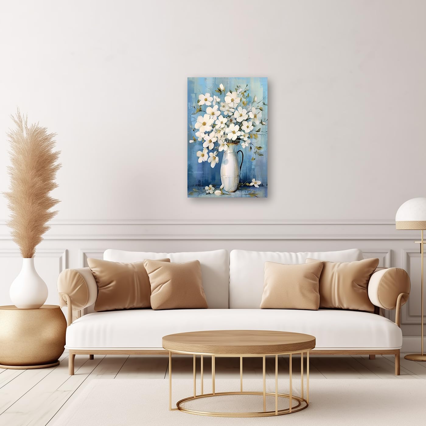 CXHOSTENT ホワイト フローラル キャンバス ウォールアート フラワーピクチャー ウォールデコ 花瓶の花 絵画 プリント バ