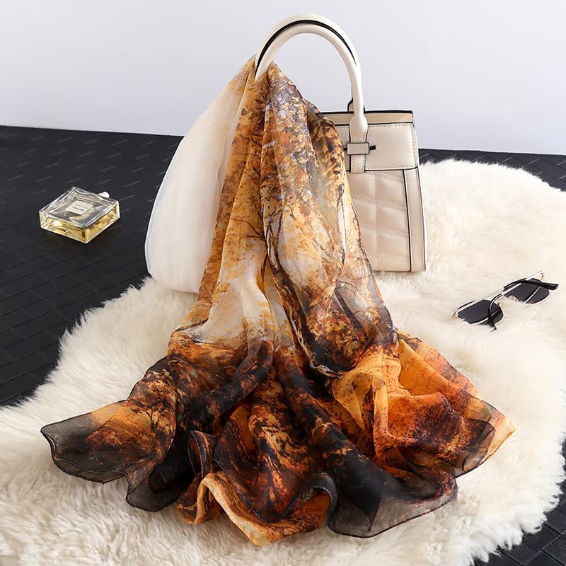 Image of Scarf Stole for Women - 185 x 135 cm Chiffon Scarf with Floral Print | Lightweight Scarf, Soft Stole for Women | Satin Feel Neck Scarf | Women Accessory