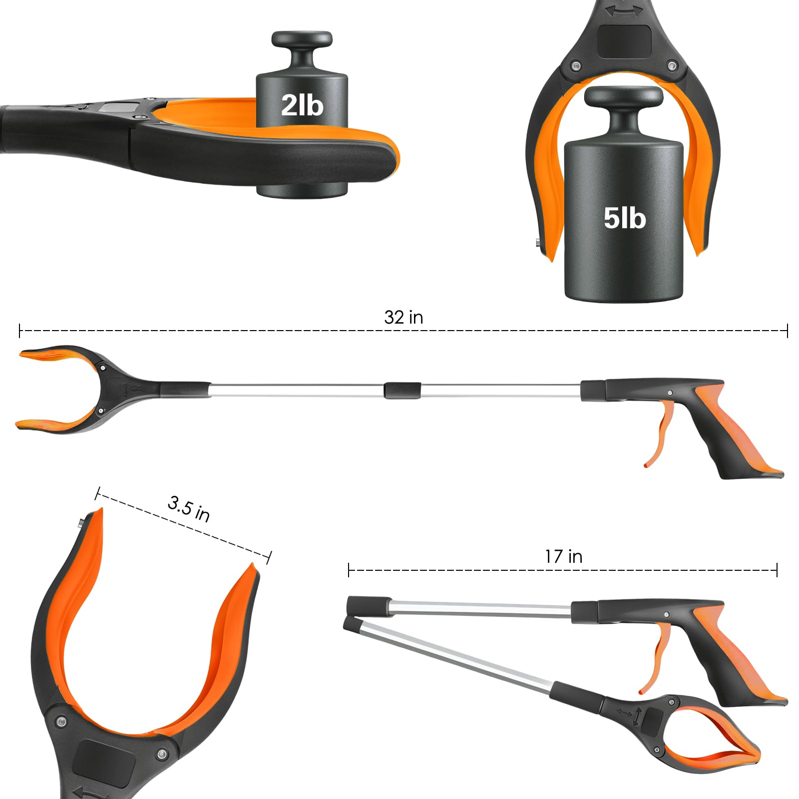 Narzędzie do chwytania 81 cm, 2-pak, składane narzędzie do zbierania chwytaków z antypoślizgową obrotową szczęką i magnesem o 360°, narzędzie wspomagające poruszanie się, do podnoszenia śmieci, lekkie