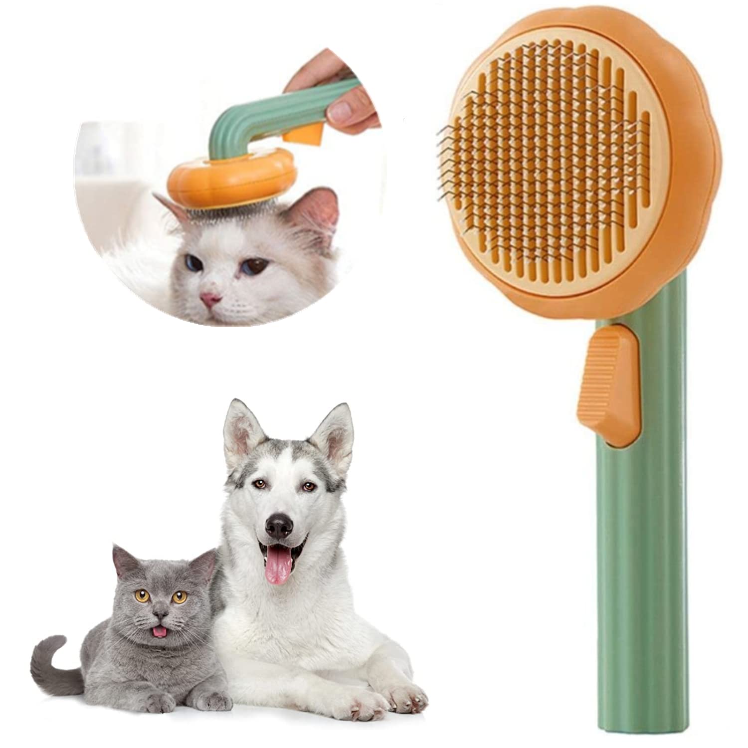 Pet Brush, Cat Grooming Brush Dog Hair Brush Pet Grooming Self Cleaning Slicker Brush for Dogs Cats Puppy Rabbit, Cat Brush Grooming Gently Removes Loose Undercoat