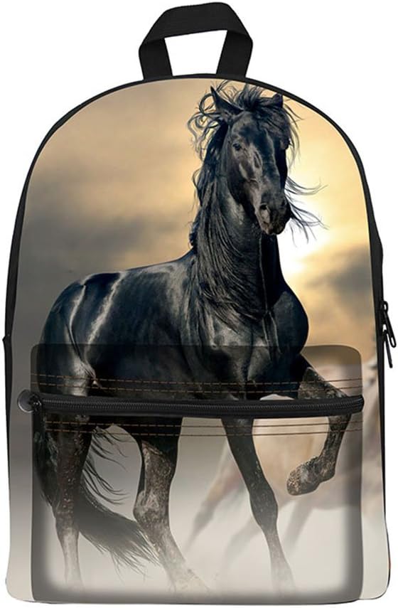 Bookbag School Backpack for Girls Horse Backpacks Elementary 3rd 4th 5th 6th Grade Kids Boys 15.3" Canvas Laptop Bag