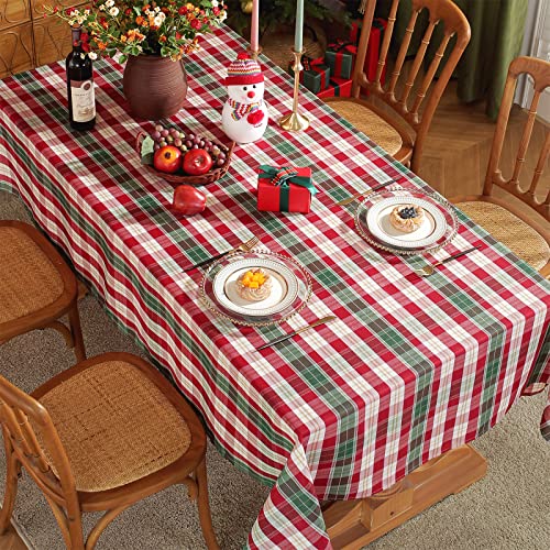 Sastybale Red And White Plaid Tablecloth,Rectangle Xmas Metallic Fabric Table Cloth Wrinkle Resistant Heavy Weight Polyester Table Cloths For Holiday Kitchen Dinning Tabletop(52" X 70") #TOP9