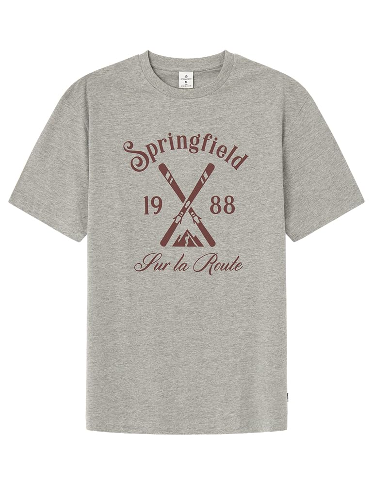 Springfield Men's Camiseta con gráfico ski Short Sleeve T-Shirt, Gris Melange, XS