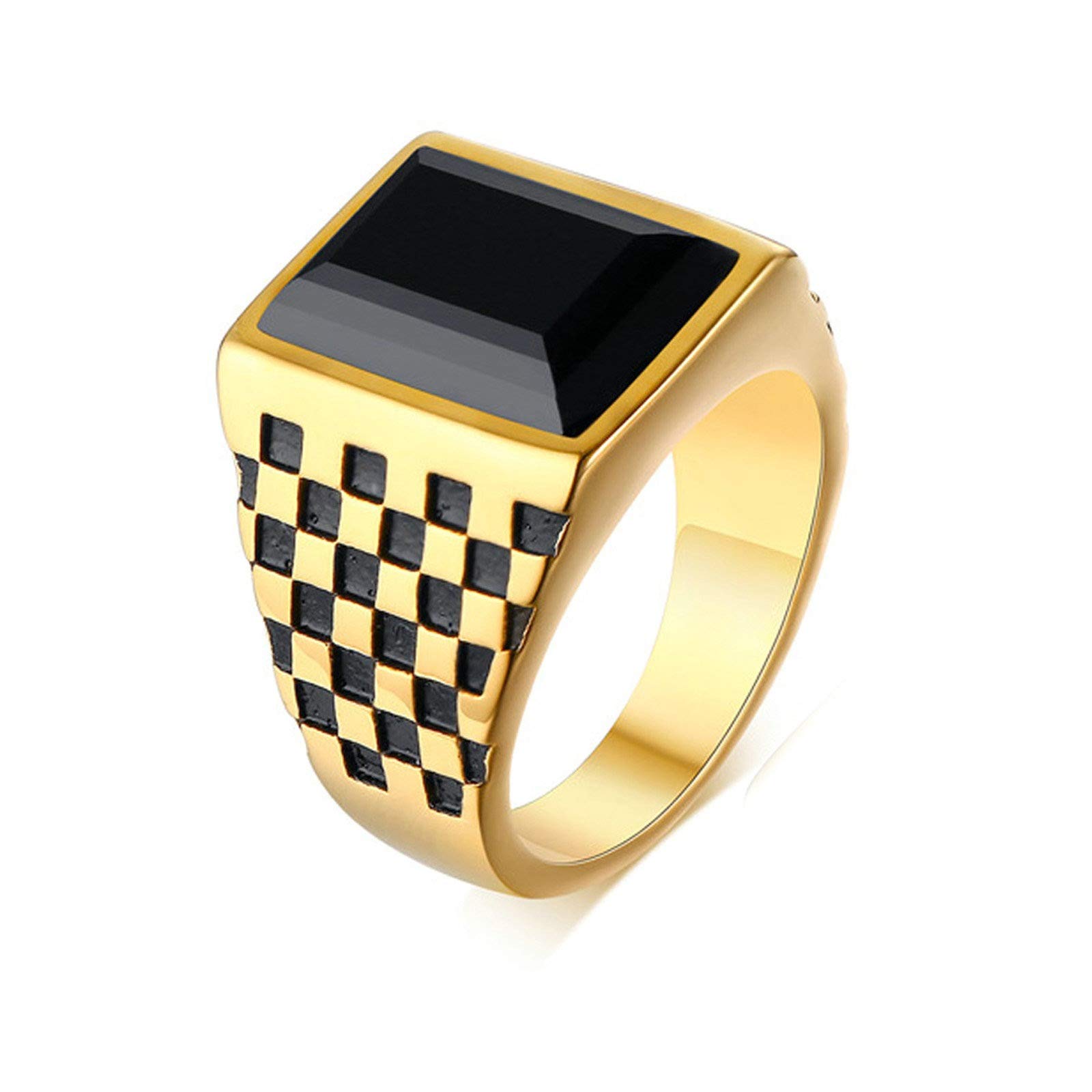 Banemi Anillo Nórdico Hombre, Acero Inoxidable Regalos para Aniversario de Pareja Anillo de Sello Dorado Negro Hombre Anillo de Boda Talla 15-27