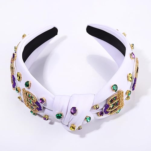 Miniatura 2 de HZEYN Diadema de Mardi Gras para mujer, diadema de lentejuelas con cuentas y corona de cristal, diadema anudada con adornos de cristal, accesorios
