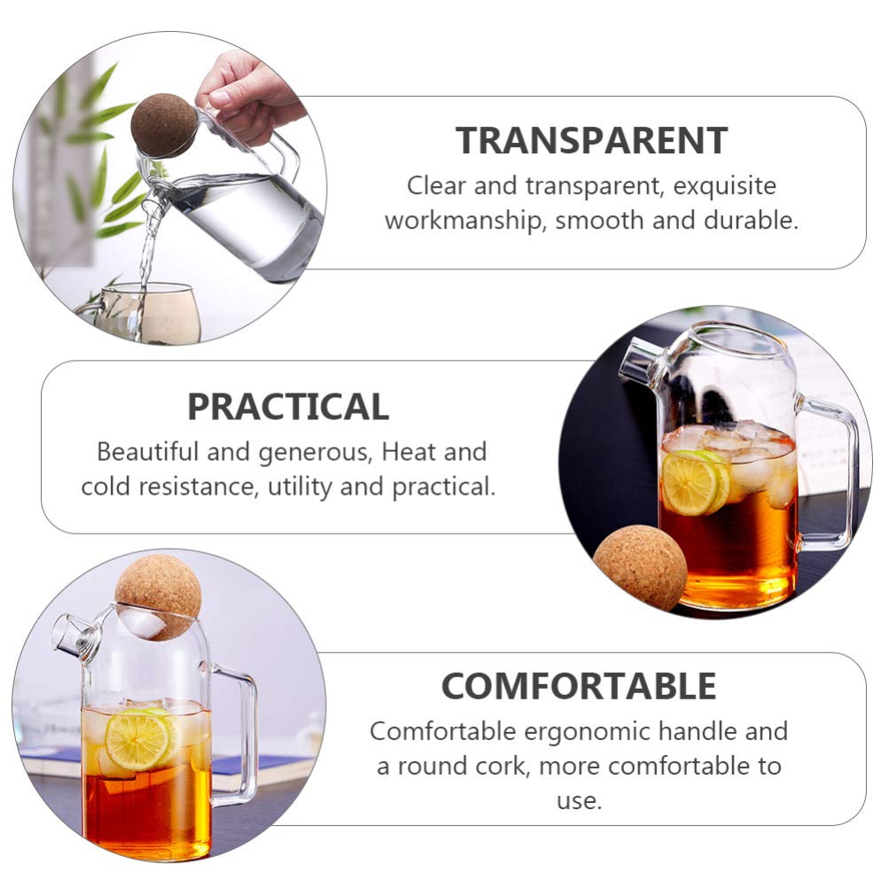Hemoton Jarra de vidrio con corcho bola tapa de vidrio té jarra de agua jarra de vidrio té té hervidor helado jarra para uso doméstico (800 ml) transparente
