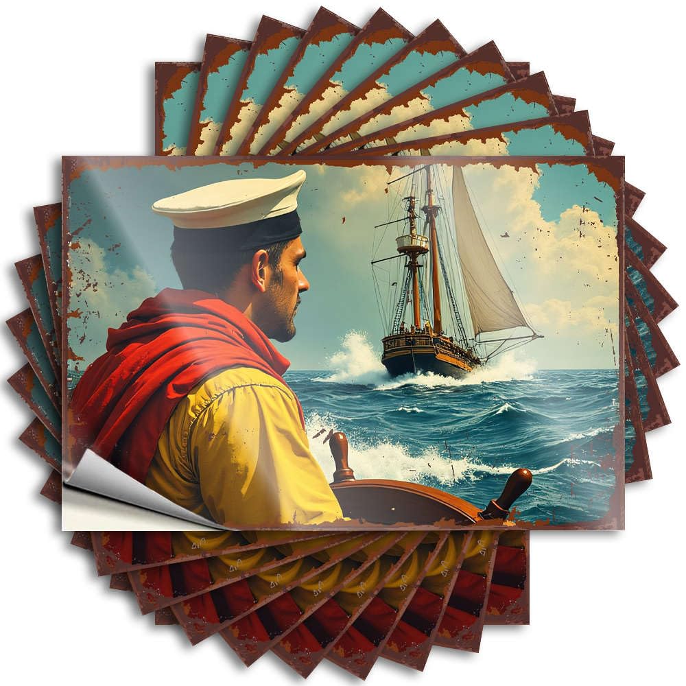Cool Helmet Saying - Sailor Steering Ship in Stormy Seas. Spring Durable Sticker Easy Apply for Narrow Decor(12X18CM)