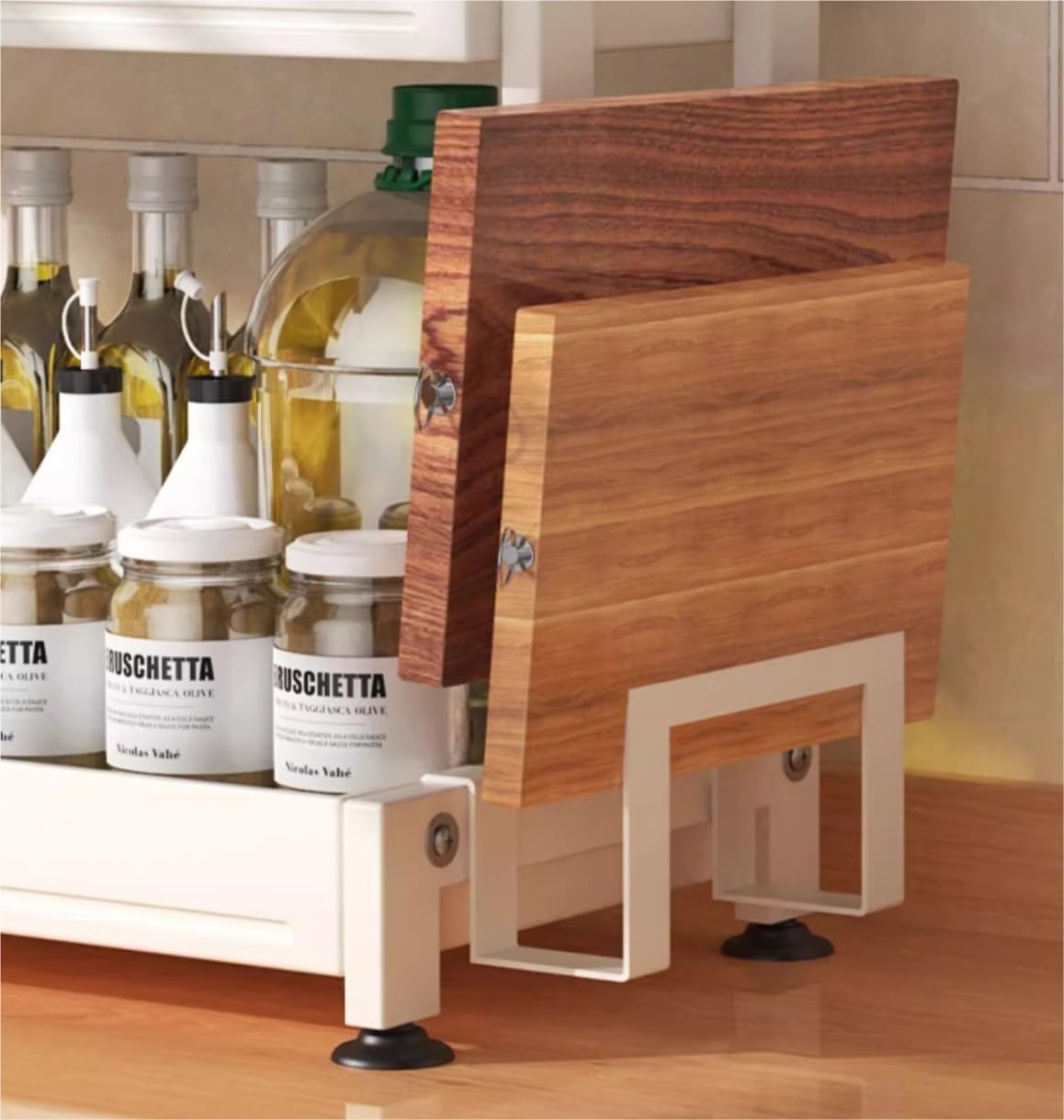 Organizador Especias Estante De Especias 3 Niveles con Soporte para Tabla Cortar, para Palillos, para Cuchillos, Organizador Acero Inoxidable para Cocina Especieros Cocina