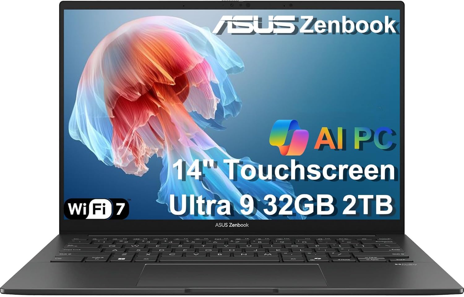 ASUS Zenbook 14 AI PC Touchscreen Laptop, Intel Ultra 9 285H, 32GB DDR5, 2TB SSD, 14" FHD+ OLED, 16-Core (> i9-13900H), Backlit, 2x Thunderbolt 4, Wi-Fi 7, 18-Hr Battery, IR Webcam, Win 11 Pro, UX3405