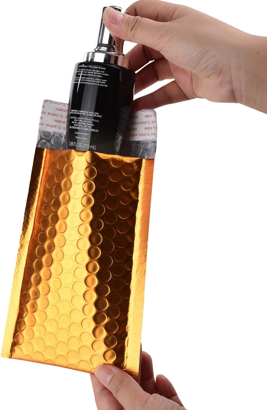 Small Size Metallic Matte Gold Bubble Mailers Mailing Padded Envelopes- Self-Seal Closure Bubble Shipping Bag 4x8 Inch- Pack of 25